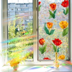 Laser tulip window film with static cling and rainbow effect for privacy and glass decor