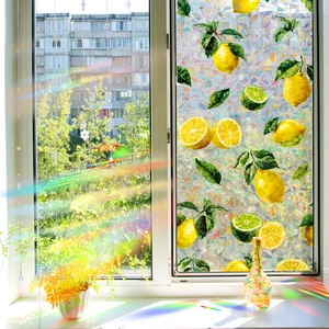3D Rainbow Window Film Lemon Pattern Static Cling Privacy Glass Sticker Prism Decorative Film For Kitchen Bathroom Decor