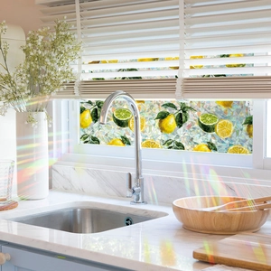 Rainbow laser lemon window film for kitchen glass with colorful refraction and privacy