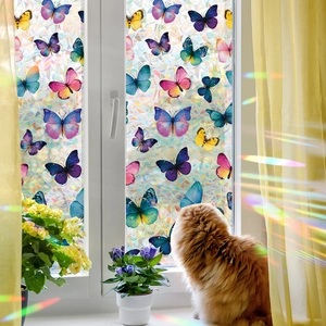Laser colorful butterfly glass window sticker with rainbow light refraction effect