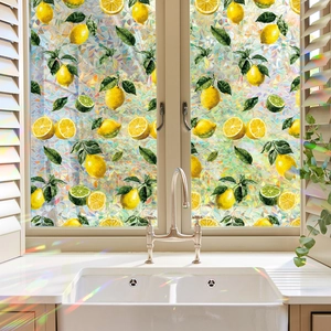 Rainbow laser lemon window film showing colorful prism light effect in a kitchen