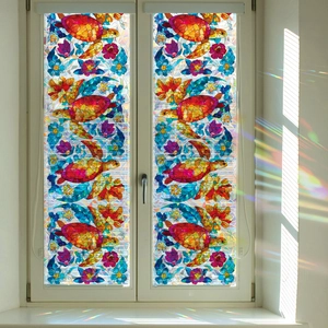 Rainbow Stained Glass Window Film Sea Turtle Flower Pattern Static Cling Decorative Privacy Glass Sticker For Home Bathroom