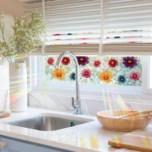 Pellicola decorativa per vetri con fiori laser arcobaleno per finestre della cucina