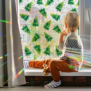 Regenbogen-Laser Weihnachtsbaum Fensterfolie statisch haftend für Sichtschutz Deko