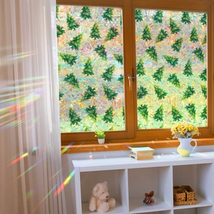 Regenbogen Laser Weihnachtsbaum Fensterfolie für Sichtschutz und Glasdeko