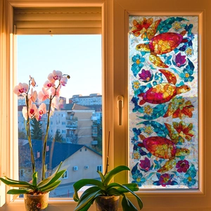 Colorful laser mosaic turtle and floral window film for privacy and glass decoration