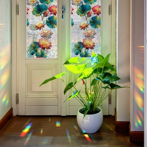 Film de fenêtre lotus laser arc-en-ciel adhésif statique 3D pour intimité de porte