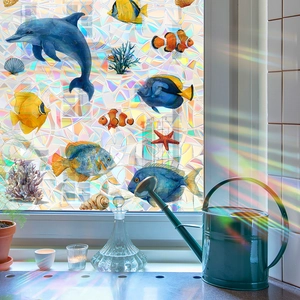 Film statique arc-en-ciel pour fenêtre avec dauphins et motifs de créatures marines
