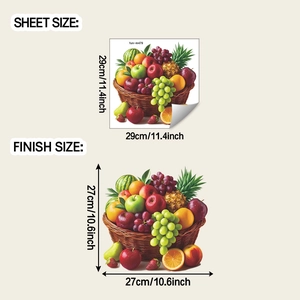 Detail of fruit basket wall sticker showing dimensions 29x29cm for home wall decor