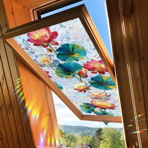 Film décoratif lotus pour fenêtre avec effet arc-en-ciel pour l'intimité du grenier