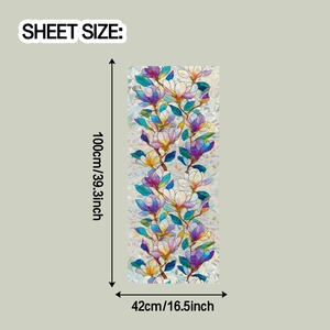 Size chart of 42x100cm laser floral stained glass window sticker with dimensions