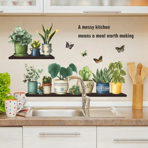 Creative potted plants wall stickers with kitchen quotes for home decor self-adhesive