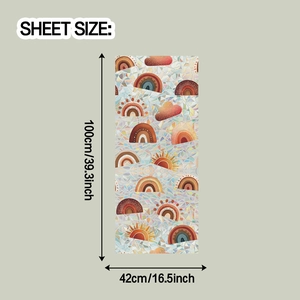 Detail view showing sheet size 100x42cm for rainbow and cloud glass window film stickers