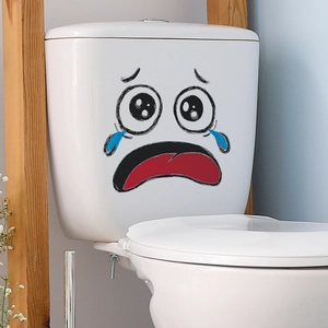 Funny crying face cartoon sticker for toilet tank decoration with blue tears and red mouth