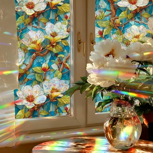 Lazer colorful 3D white flower window film with frosted glass texture for home privacy