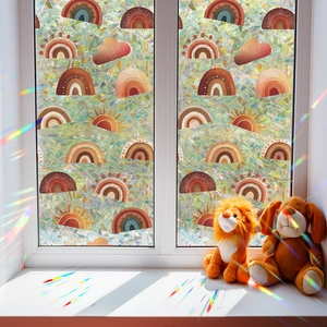 Bohemian Rainbow Sun Cloud Static Cling Window Film Privacy Glass Sticker Prism Laser Decorative Film For Bedroom Nursery