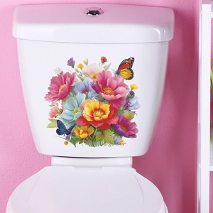 Stickers muraux autocollants de fleurs et papillons pour décoration de salle de bain