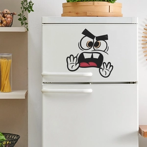 Funny cartoon face wall sticker for fridge and bathroom decor with expressive eyes and smile