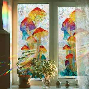 Rainbow effect mushroom window film with stained glass design for home decoration