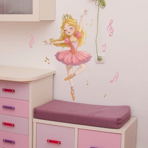 Ballet princess wall sticker with musical notes for girls bedroom wall decor