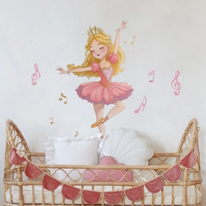 Cartoon Ballet Princess Wall Sticker For Girls Bedroom Pink Crown Musical Notes PVC DIY Removable Nursery Wall Decor Decal