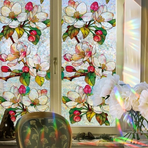 Regenbogen-Laser-Fensterfolie mit Magnolienblüten und statischer Haftung für Privatsphäre