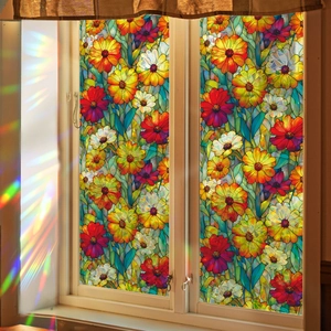 Film de verre floral arc-en-ciel avec motif marguerites pour intimité et décoration