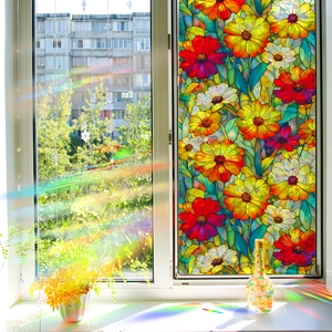 Film de fenêtre laser avec tournesols et effet arc-en-ciel pour décorer les vitres