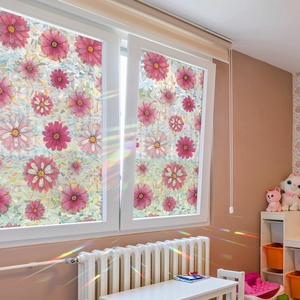 Rainbow laser pink floral window film for privacy and home glass decoration