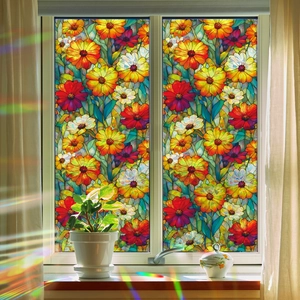 Film de fenêtre décoratif motif marguerites laser pour intimité et effet vitrail coloré