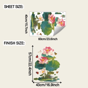 Dimensions détaillées de la planche et du rendu final des stickers lotus