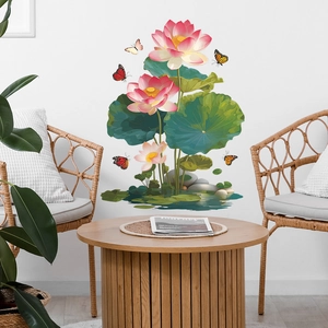 Sticker Mural Fleur De Lotus Papillon Imperméable PVC Auto-Adhésif Murale Pour Salle De Bain Salon Décoration Maison Art