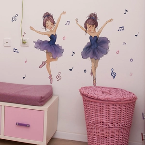 Cartoon ballet girls and musical notes wall stickers for kids room decor