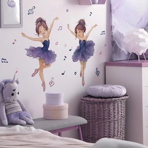 Cartoon ballet dancer wall stickers with musical notes for girls' bedroom wall decoration