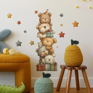 Cartoon teddy bear stars wall stickers for kids bedroom and nursery home wall decoration