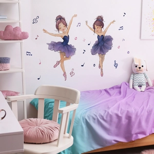 Cartoon ballet girls and music notes wall stickers for girls bedroom decor
