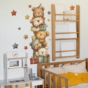 Cute stacked teddy bears and stars wall stickers for kids nursery and bedroom decor