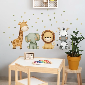 Cartoon animal wall stickers set with giraffe elephant and lion for nursery decor