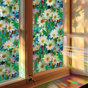 Rainbow effect floral window film with daisy pattern for privacy and home decor