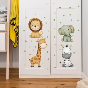 Cartoon animal wall stickers with lion and elephant for kids room furniture decor