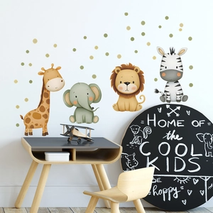 Morandi colored cartoon animal wall stickers featuring giraffe elephant and polka dots