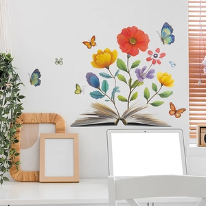 Adesivi murali libro di fiori con farfalle colorate per decorazione domestica creativa