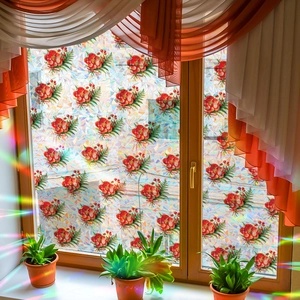 Film statique arc-en-ciel pour fenêtre avec fleurs rouges pour l'intimité et la déco