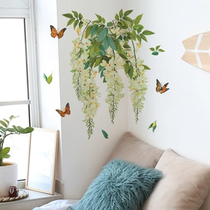Adesivi murali con fiori pendenti e farfalle per decorazione pareti soggiorno casa
