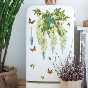Adesivi murali autoadesivi con fiori bianchi e farfalle arancioni per decorazione casa