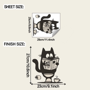 Detail view of the cat wall decal showing the sheet layout and final finish size dimensions