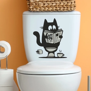 Humorous Black Cat Reading Newspaper Toilet Sticker PVC Waterproof Removable Bathroom Decor Wall Decal For Toilet Tank Decoration