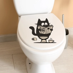 Funny black cat reading newspaper bathroom toilet lid wall sticker decoration