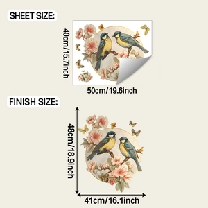 Detailed sheet size and finish size guide for Chinese style floral bird wall stickers