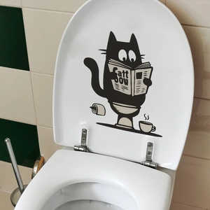 Funny black cat reading newspaper toilet wall sticker for bathroom home decor
